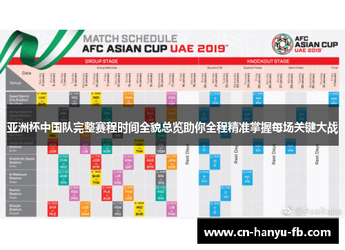亚洲杯中国队完整赛程时间全貌总览助你全程精准掌握每场关键大战